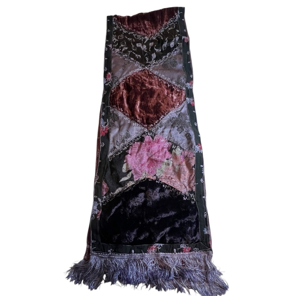 Velvet & satin embroidered multicolor bohemian scarf